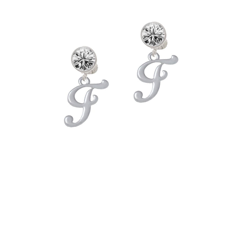 Small Gelato Script Initial - F - Crystal Clip On Earrings Image 1