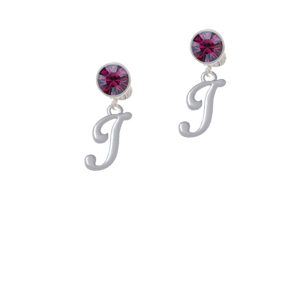 Small Gelato Script Initial - I - Crystal Clip On Earrings Image 1