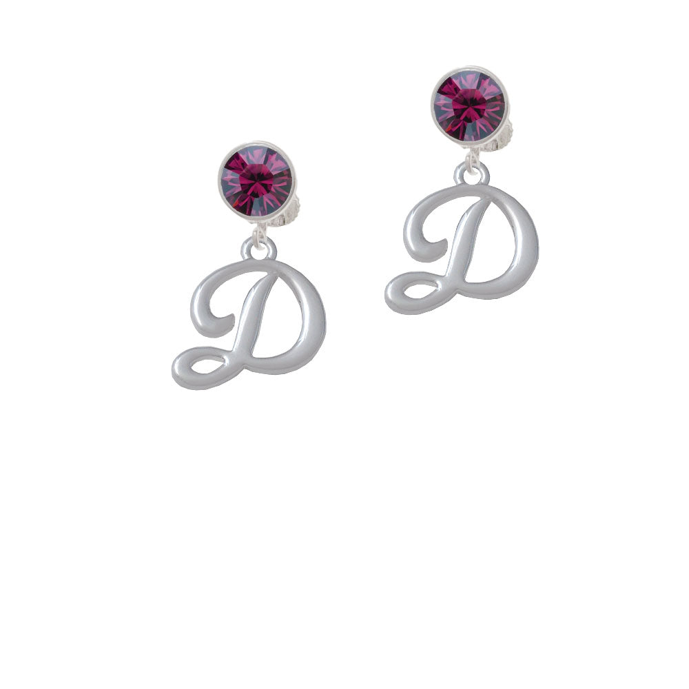 Small Gelato Script Initial - D - Crystal Clip On Earrings Image 8