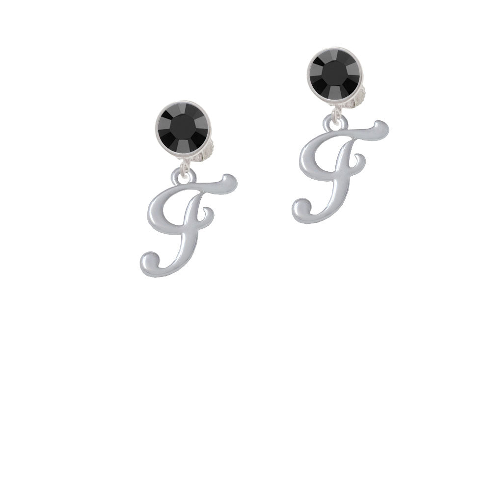 Small Gelato Script Initial - F - Crystal Clip On Earrings Image 3