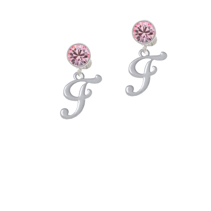 Small Gelato Script Initial - F - Crystal Clip On Earrings Image 4