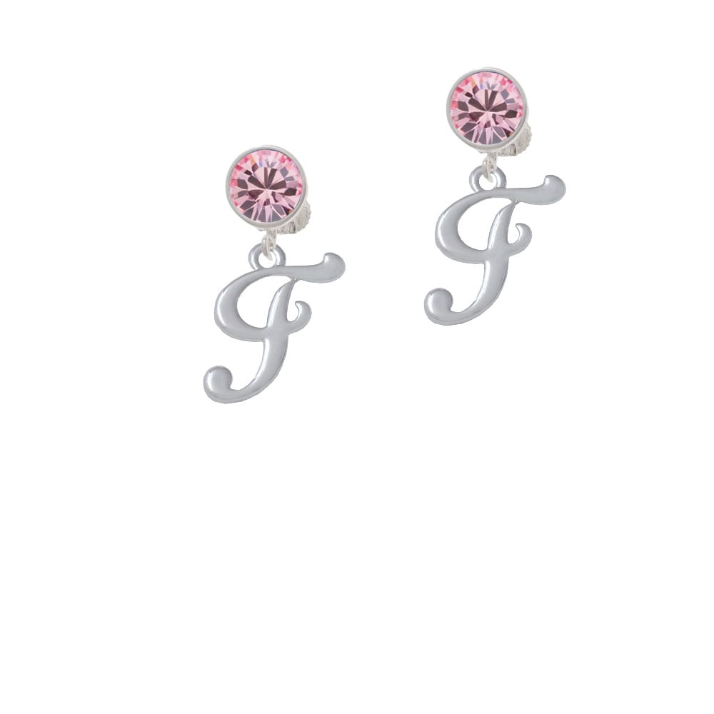 Small Gelato Script Initial - F - Crystal Clip On Earrings Image 1