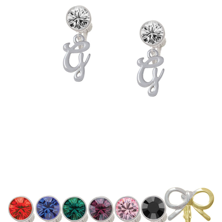 Small Gelato Script Initial - G - Crystal Clip On Earrings Image 1