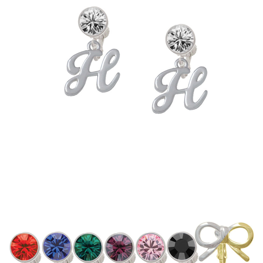 Small Gelato Script Initial - H - Crystal Clip On Earrings Image 1