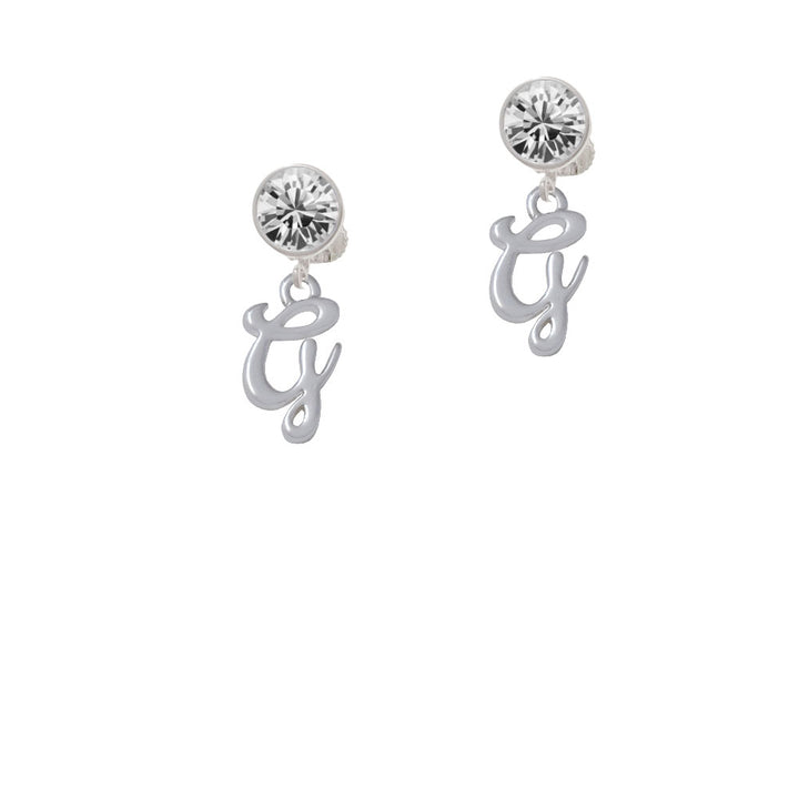 Small Gelato Script Initial - G - Crystal Clip On Earrings Image 2