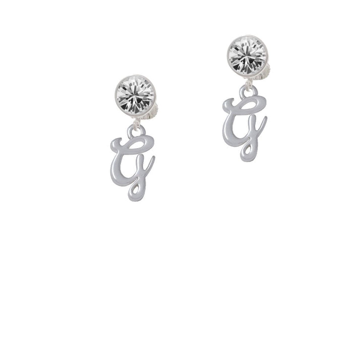 Small Gelato Script Initial - G - Crystal Clip On Earrings Image 1