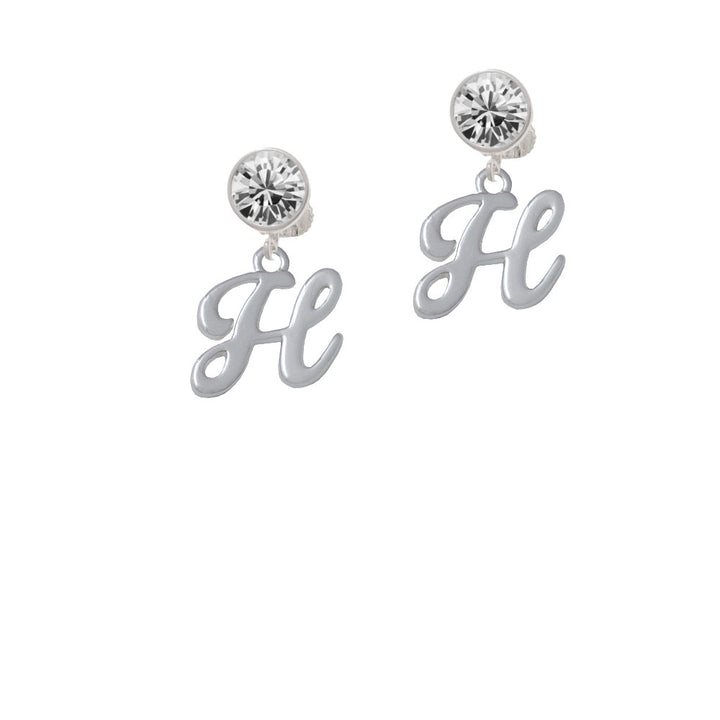 Small Gelato Script Initial - H - Crystal Clip On Earrings Image 2