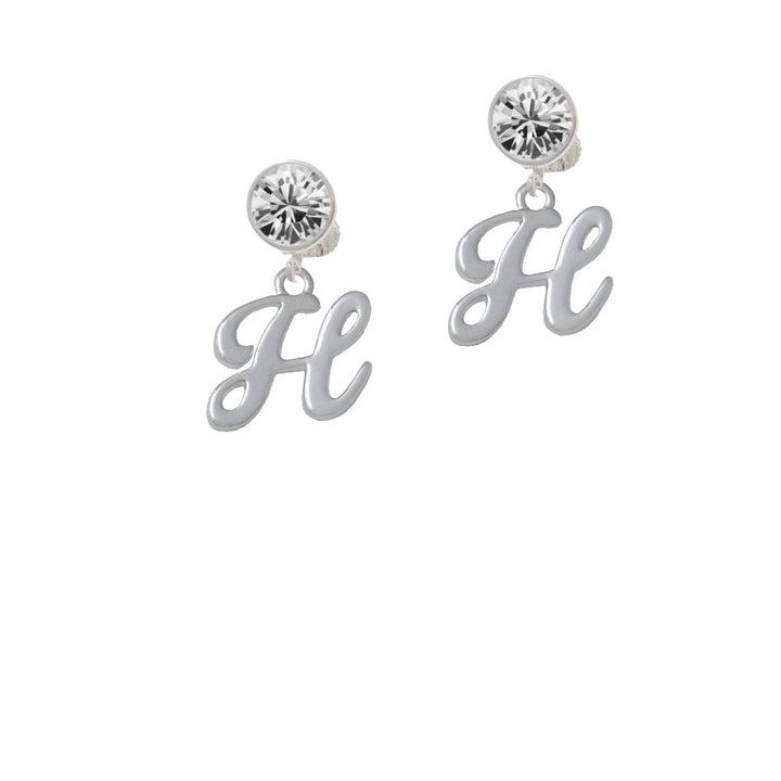 Small Gelato Script Initial - H - Crystal Clip On Earrings Image 1