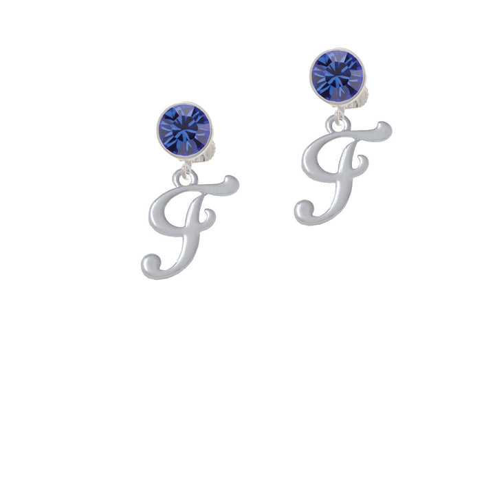 Small Gelato Script Initial - F - Crystal Clip On Earrings Image 7