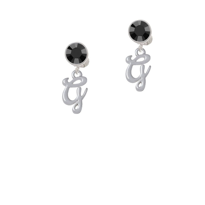 Small Gelato Script Initial - G - Crystal Clip On Earrings Image 3