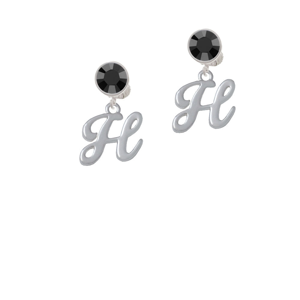 Small Gelato Script Initial - H - Crystal Clip On Earrings Image 3