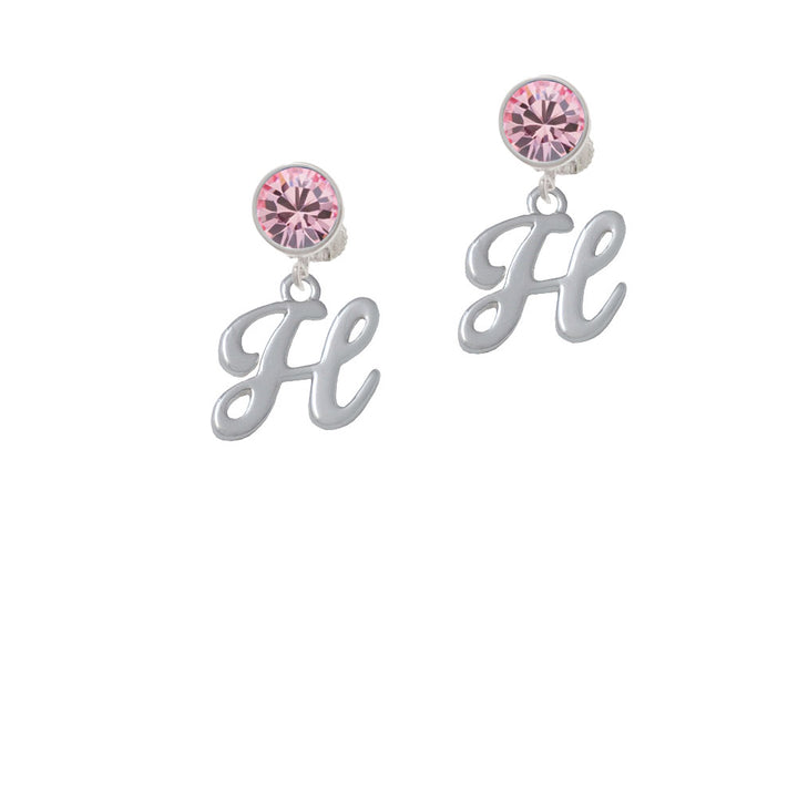 Small Gelato Script Initial - H - Crystal Clip On Earrings Image 4