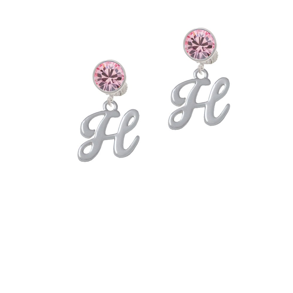 Small Gelato Script Initial - H - Crystal Clip On Earrings Image 1