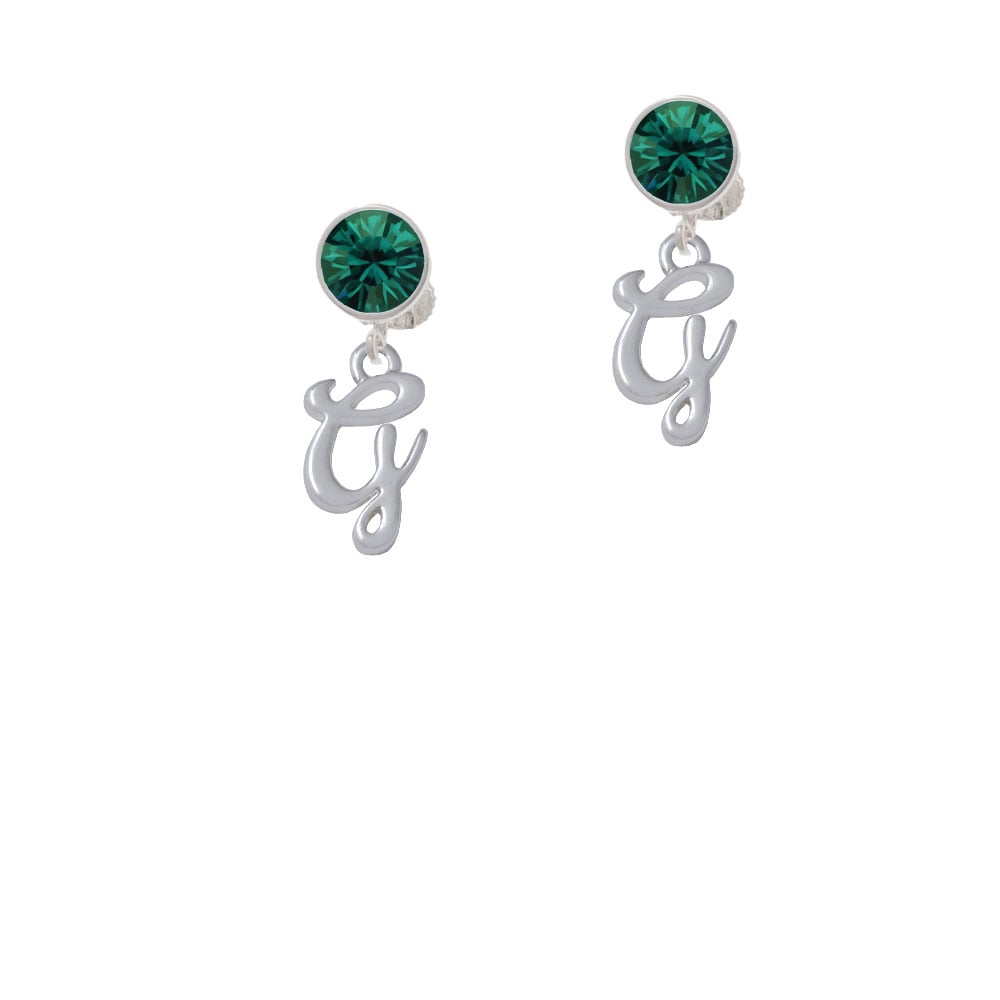 Small Gelato Script Initial - G - Crystal Clip On Earrings Image 1