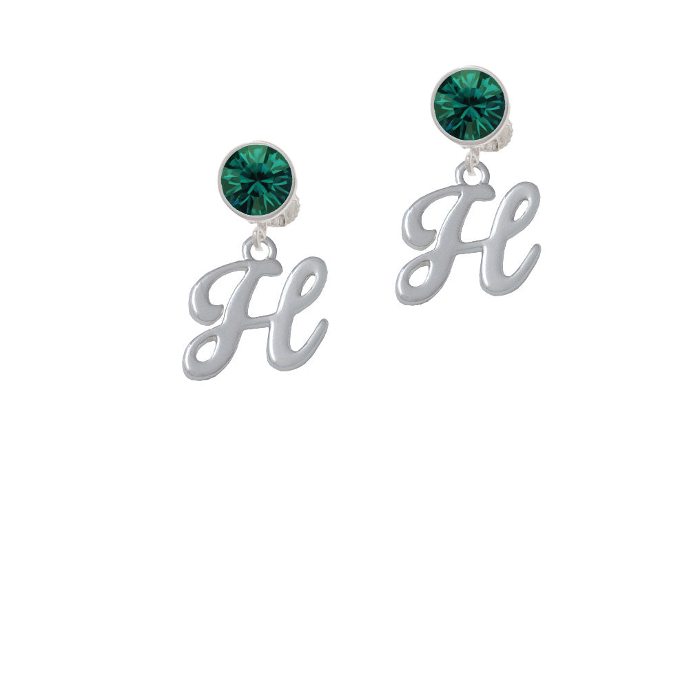 Small Gelato Script Initial - H - Crystal Clip On Earrings Image 6