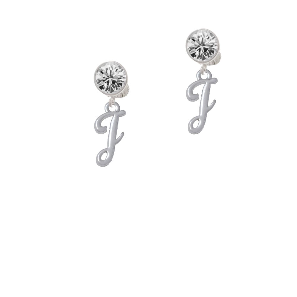 Small Gelato Script Initial - J - Crystal Clip On Earrings Image 2