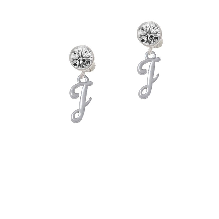 Small Gelato Script Initial - J - Crystal Clip On Earrings Image 1