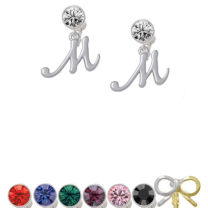 Small Gelato Script Initial - M - Crystal Clip On Earrings Image 1