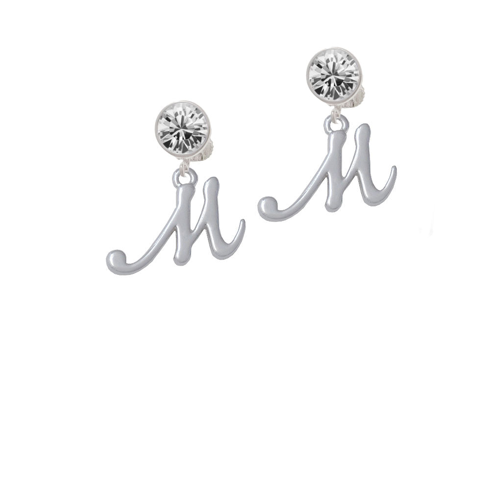 Small Gelato Script Initial - M - Crystal Clip On Earrings Image 2