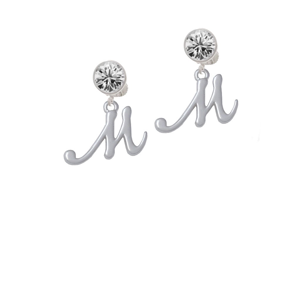 Small Gelato Script Initial - M - Crystal Clip On Earrings Image 1