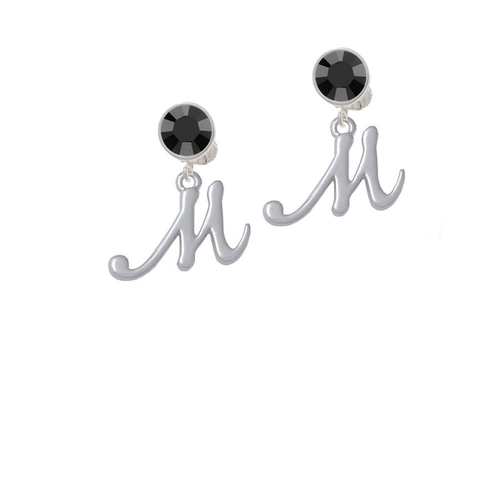 Small Gelato Script Initial - M - Crystal Clip On Earrings Image 3