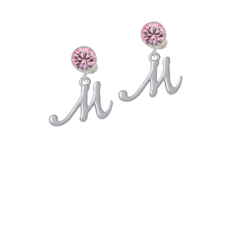 Small Gelato Script Initial - M - Crystal Clip On Earrings Image 4