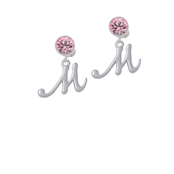 Small Gelato Script Initial - M - Crystal Clip On Earrings Image 1