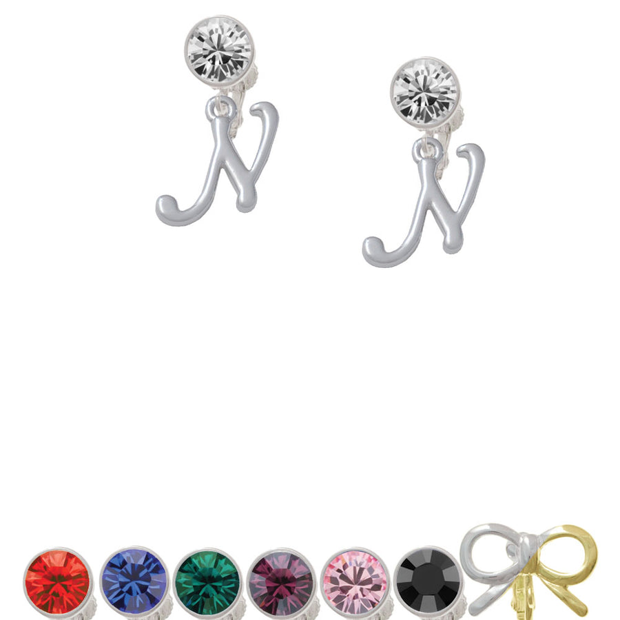 Small Gelato Script Initial - N - Crystal Clip On Earrings Image 1