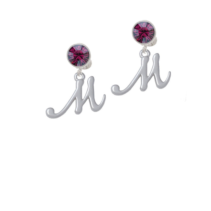 Small Gelato Script Initial - M - Crystal Clip On Earrings Image 8