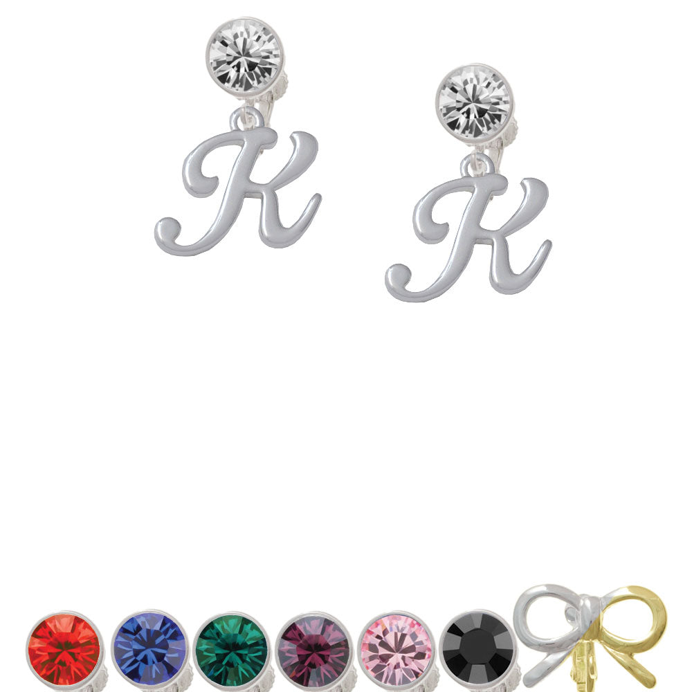 Small Gelato Script Initial - K - Crystal Clip On Earrings Image 1