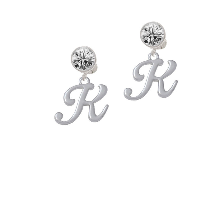 Small Gelato Script Initial - K - Crystal Clip On Earrings Image 2