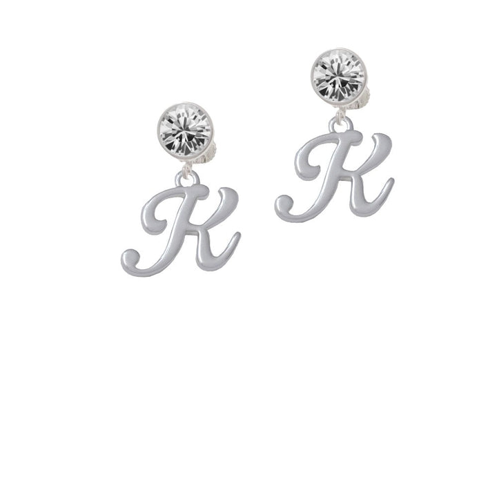 Small Gelato Script Initial - K - Crystal Clip On Earrings Image 1