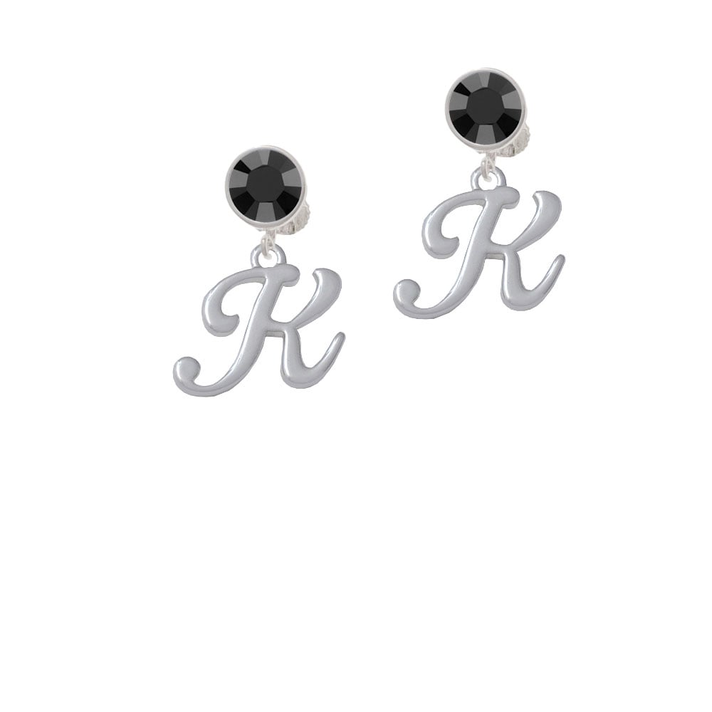 Small Gelato Script Initial - K - Crystal Clip On Earrings Image 3