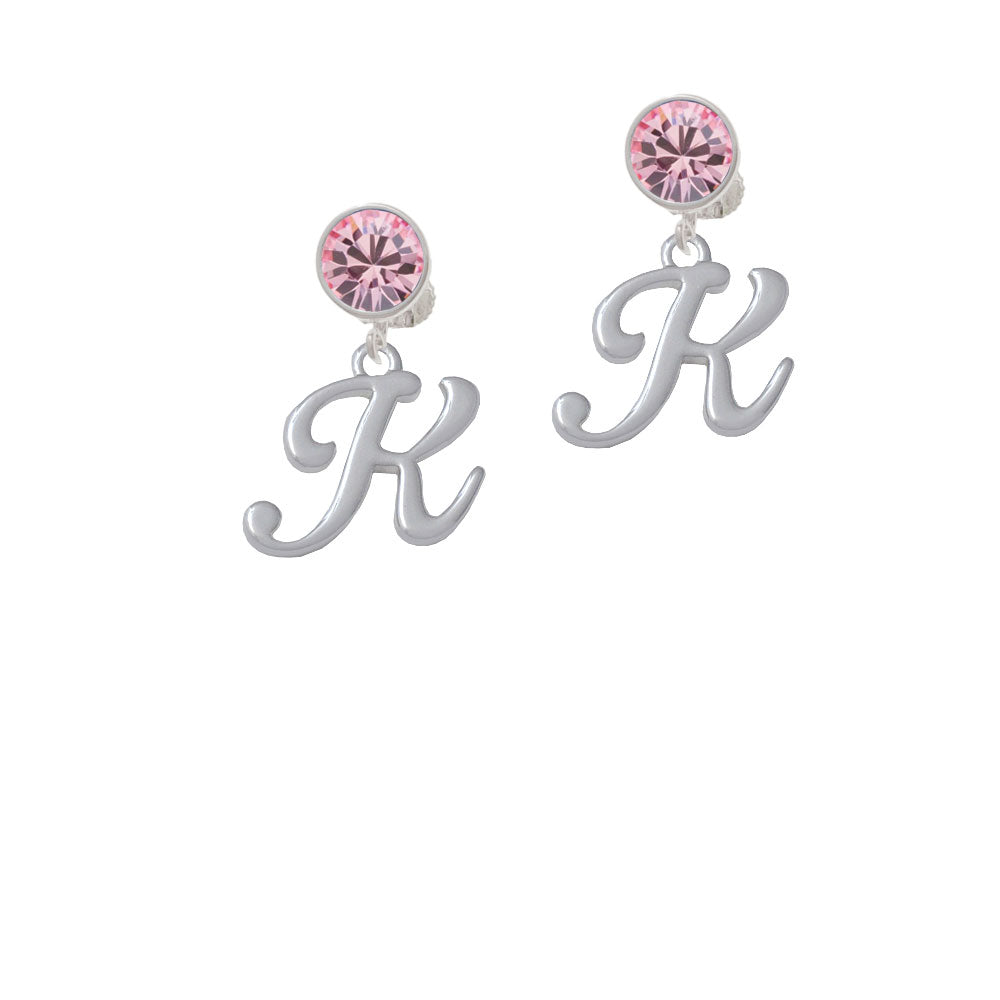 Small Gelato Script Initial - K - Crystal Clip On Earrings Image 4