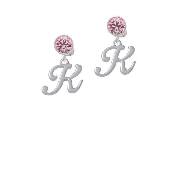 Small Gelato Script Initial - K - Crystal Clip On Earrings Image 1