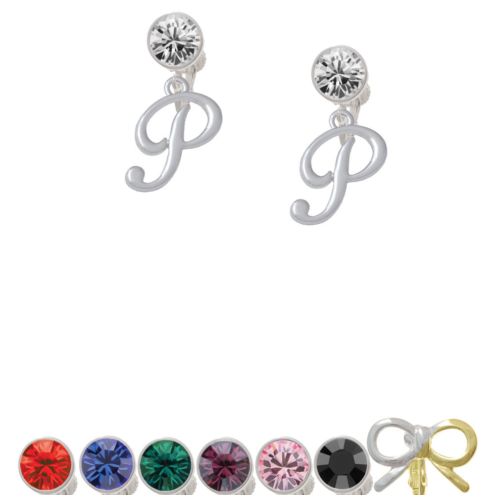 Small Gelato Script Initial - P - Crystal Clip On Earrings Image 1