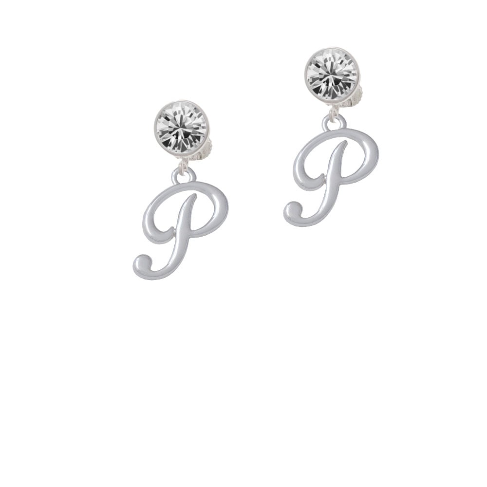 Small Gelato Script Initial - P - Crystal Clip On Earrings Image 2