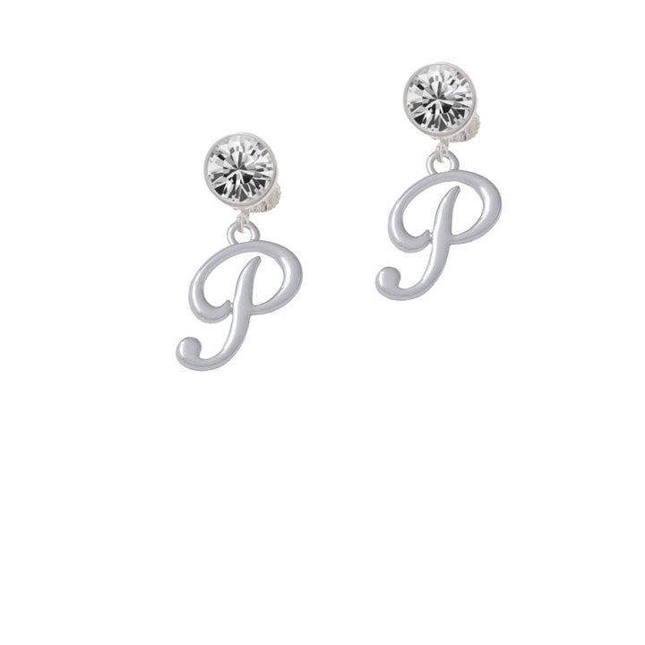 Small Gelato Script Initial - P - Crystal Clip On Earrings Image 2