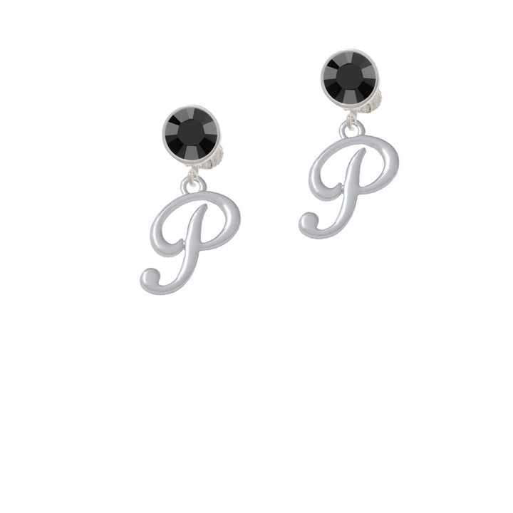 Small Gelato Script Initial - P - Crystal Clip On Earrings Image 3