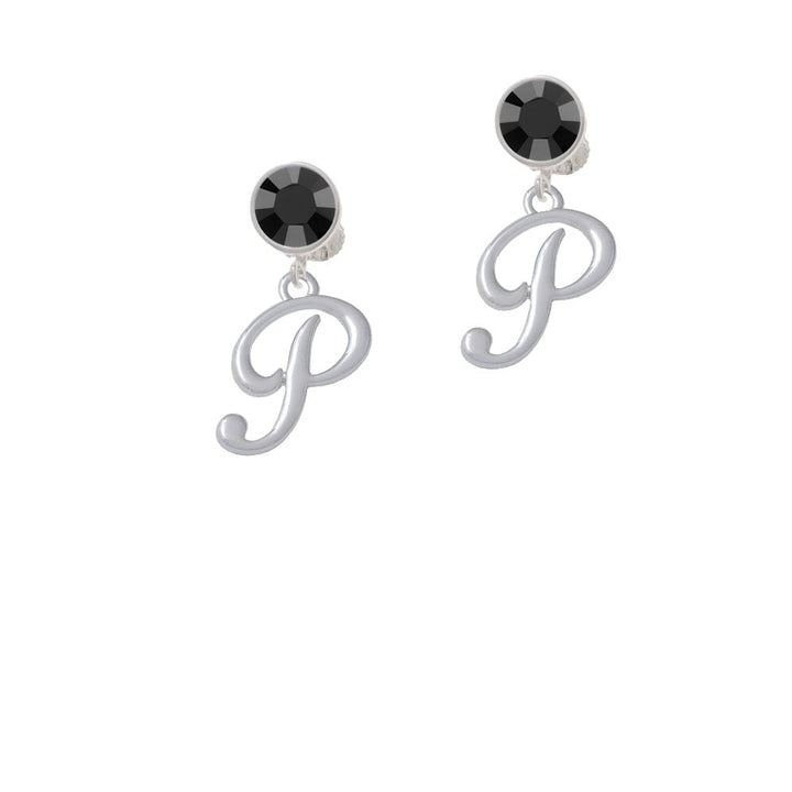 Small Gelato Script Initial - P - Crystal Clip On Earrings Image 1