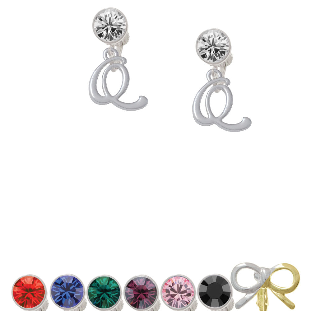 Small Gelato Script Initial - Q - Crystal Clip On Earrings Image 1