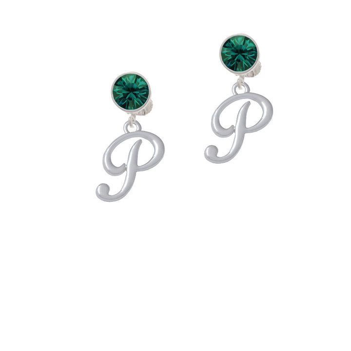 Small Gelato Script Initial - P - Crystal Clip On Earrings Image 6