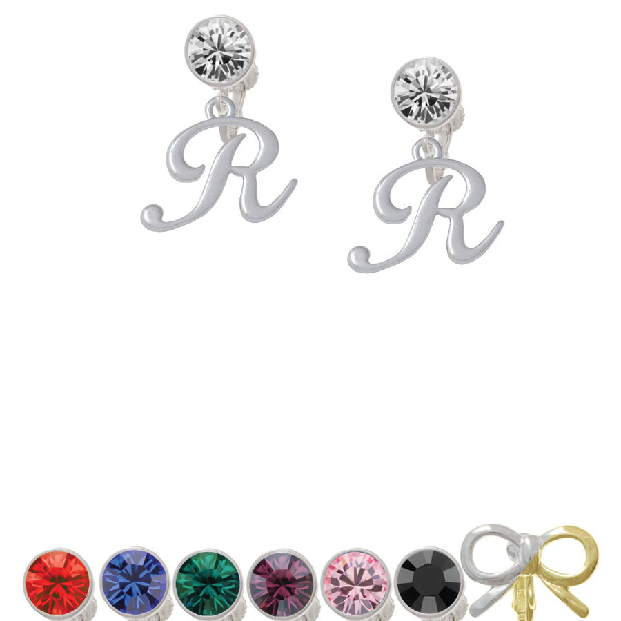 Small Gelato Script Initial - R - Crystal Clip On Earrings Image 1