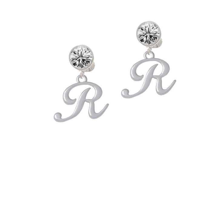 Small Gelato Script Initial - R - Crystal Clip On Earrings Image 2