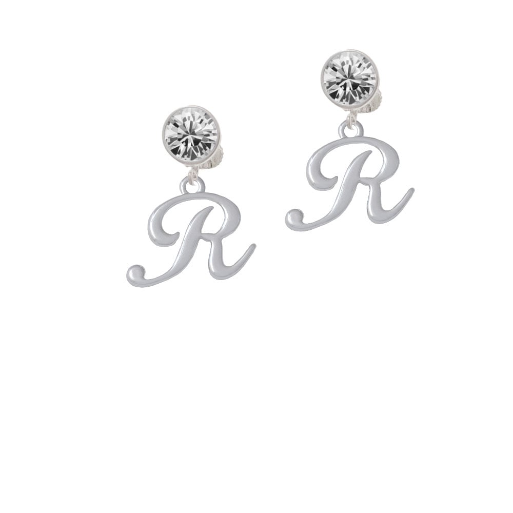 Small Gelato Script Initial - R - Crystal Clip On Earrings Image 1