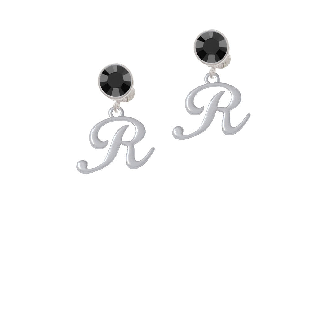 Small Gelato Script Initial - R - Crystal Clip On Earrings Image 3