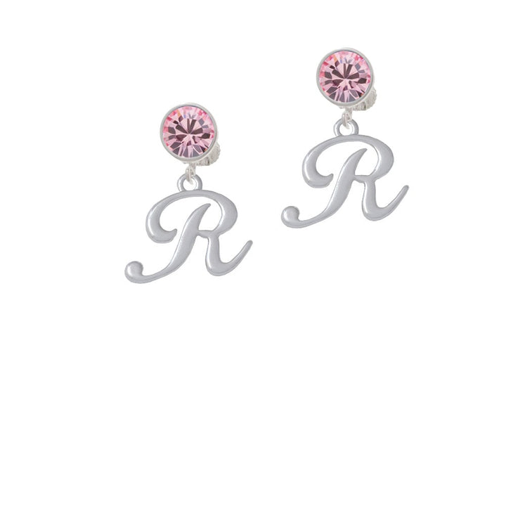 Small Gelato Script Initial - R - Crystal Clip On Earrings Image 4