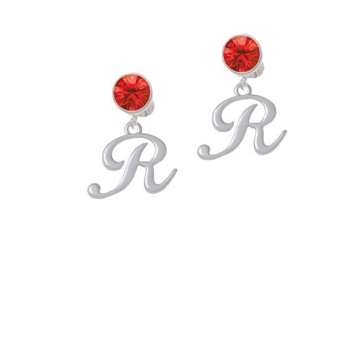 Small Gelato Script Initial - R - Crystal Clip On Earrings Image 4