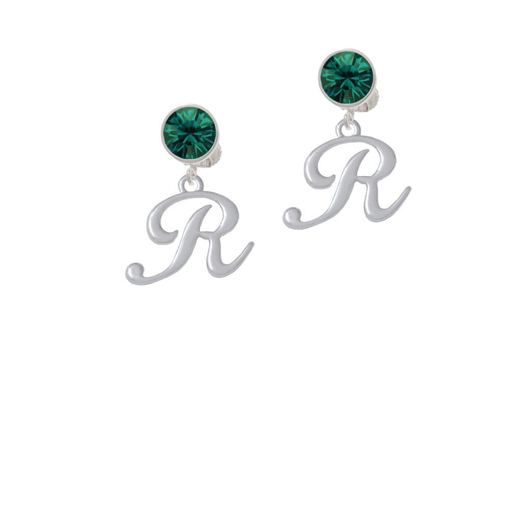 Small Gelato Script Initial - R - Crystal Clip On Earrings Image 6