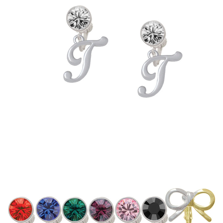 Small Gelato Script Initial - T - Crystal Clip On Earrings Image 1